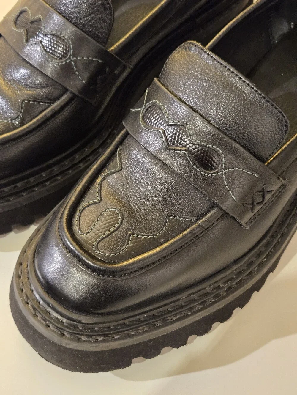 Free People Black Leather Chunky Penny Loafers